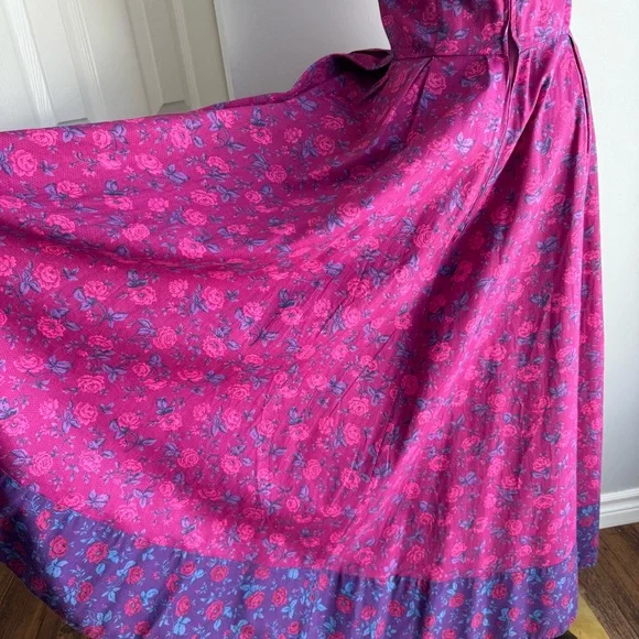 Vintage Suttles & Seawinds Floral Midi Dress Sz XS Pink Romantic Summer Canadian - Picture 13 of 16